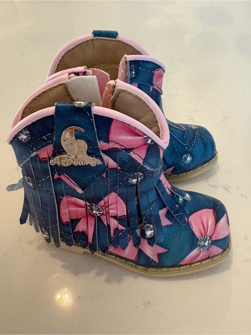 A bear co Toddler Blue & Pink Floral Fringe Boots